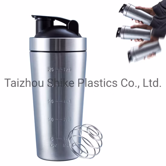 Bouteille shaker à protéines en acier inoxydable, sans BPA, Non isolée, Bcaa, bouteille de gymnastique, boule shaker, fuite